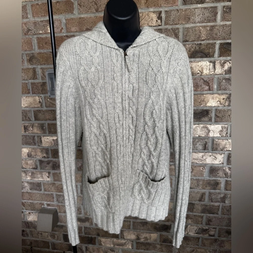 Boden  Cable Knit Women's Wool/Angora Hooded Cardigan Sweater Size 14 - Picture 2 of 14